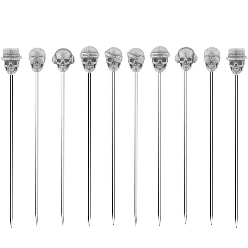 DEEKOUDT Skull Cocktail Picks Martini Picks Reusable Olive Picks Garnish Skewer Fruit Toothpicks Pack of 10 (Antique Silver) - Image 1